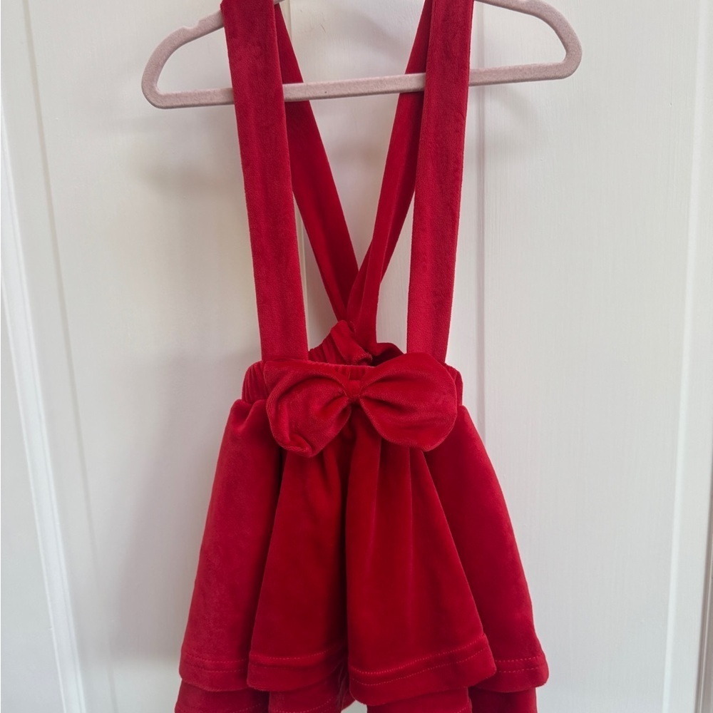 NWOT Marie Nicole Girls 3T Red Velvet Suspender Skirt with Bow